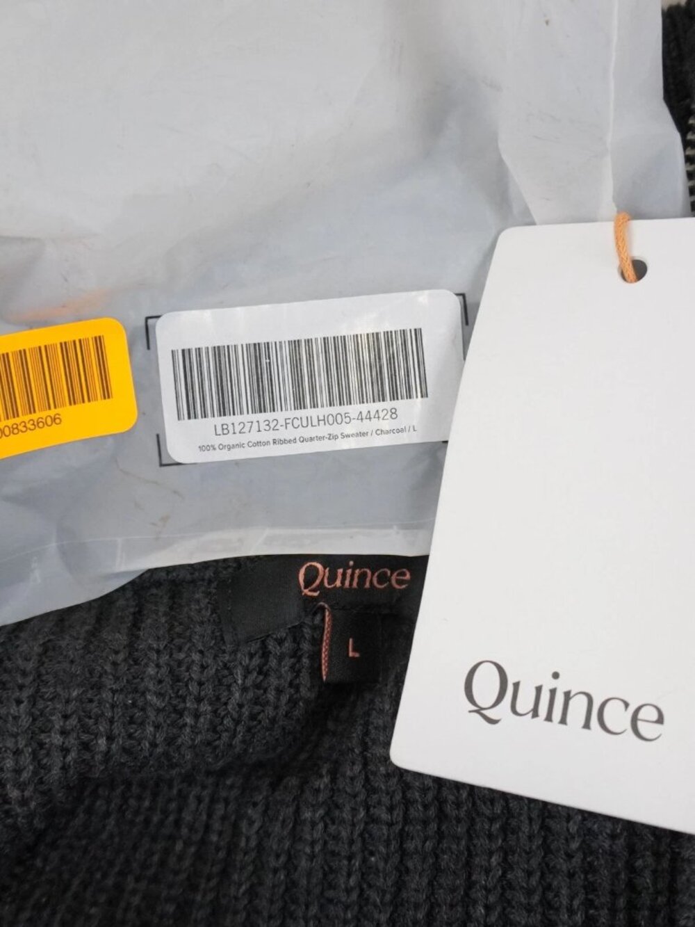 Quince Organic Cotton Ribbed Quarter-Zip Casual Meeting School Travel Work Warm - Picture 3 of 5